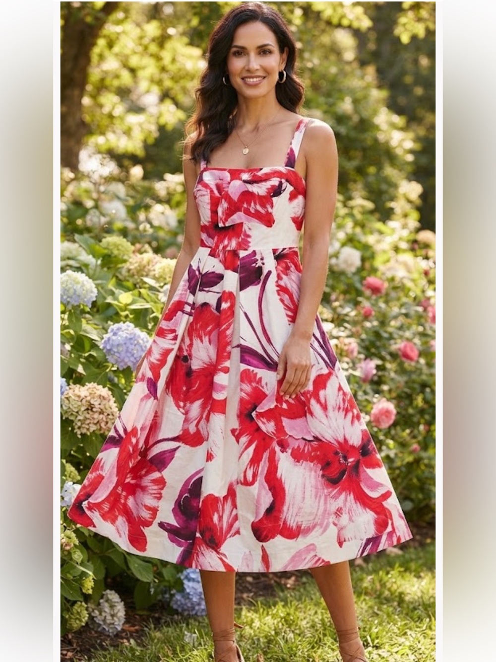 Premier Amour Women’s Red & Pink Floral Strap Dress
